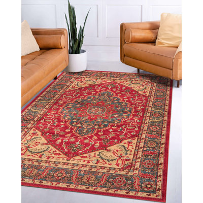 Alverta Oriental Woven Red/Beige Area Rug