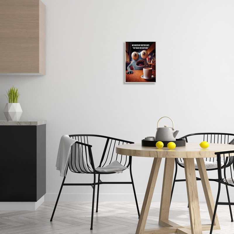 Monstre et café, art de la giclée encadrée par Karen Burke, Encadré gris, H 14 po x l 11 po x P 1,5 po