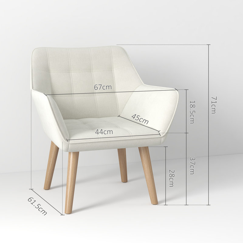 Modern Armchair, Accent Chair With Wide Arms, Slanted Back And Rubber Wood Legs For Living Room, Bedroom, Home Office, Cream