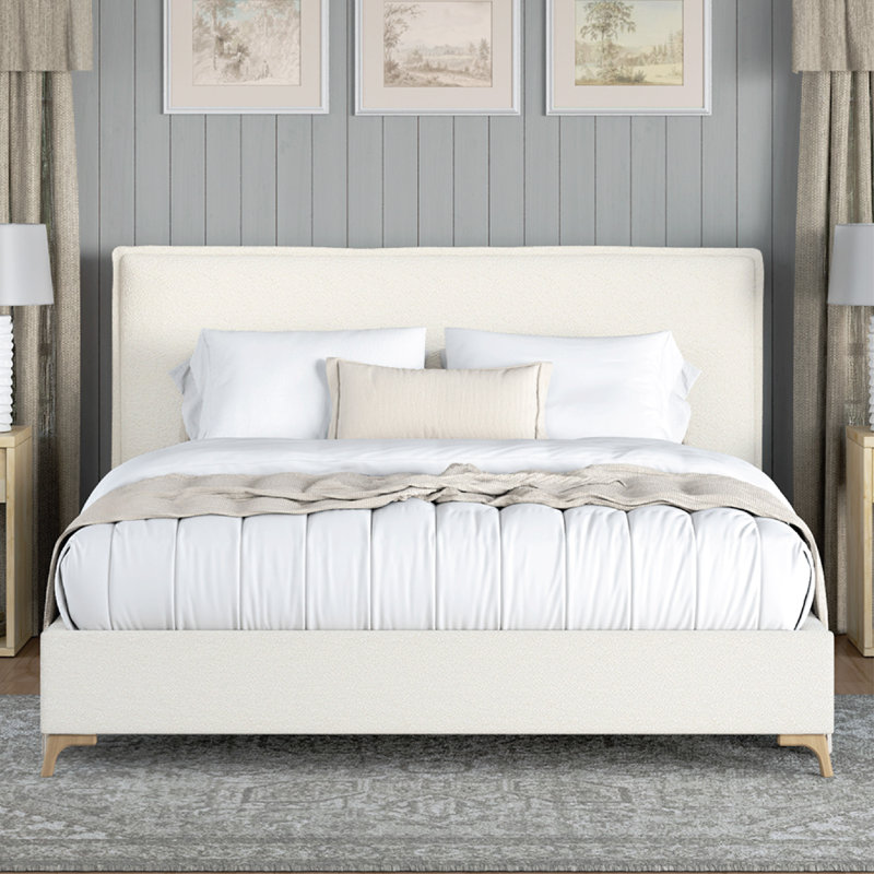 Pelham Flange Edge Bed Frame, Queen, Mocha Boucle