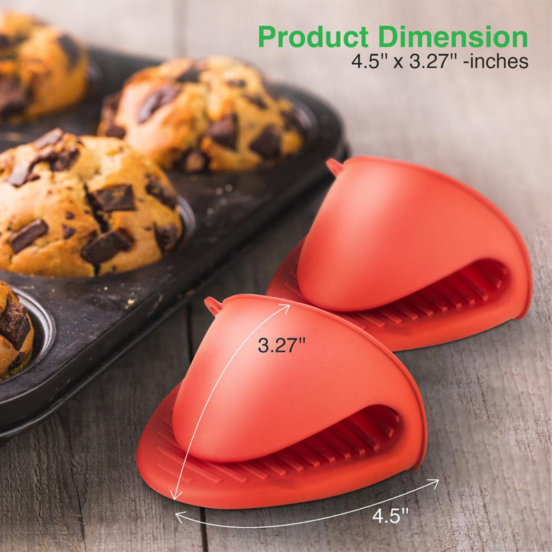 Mini mitaines de four en silicone rouge Nutrichef - Poignée en silicone pour utilisation instantanée dans une marmite ou une cuisine, une poignée ou un support à pâtisserie (paire)