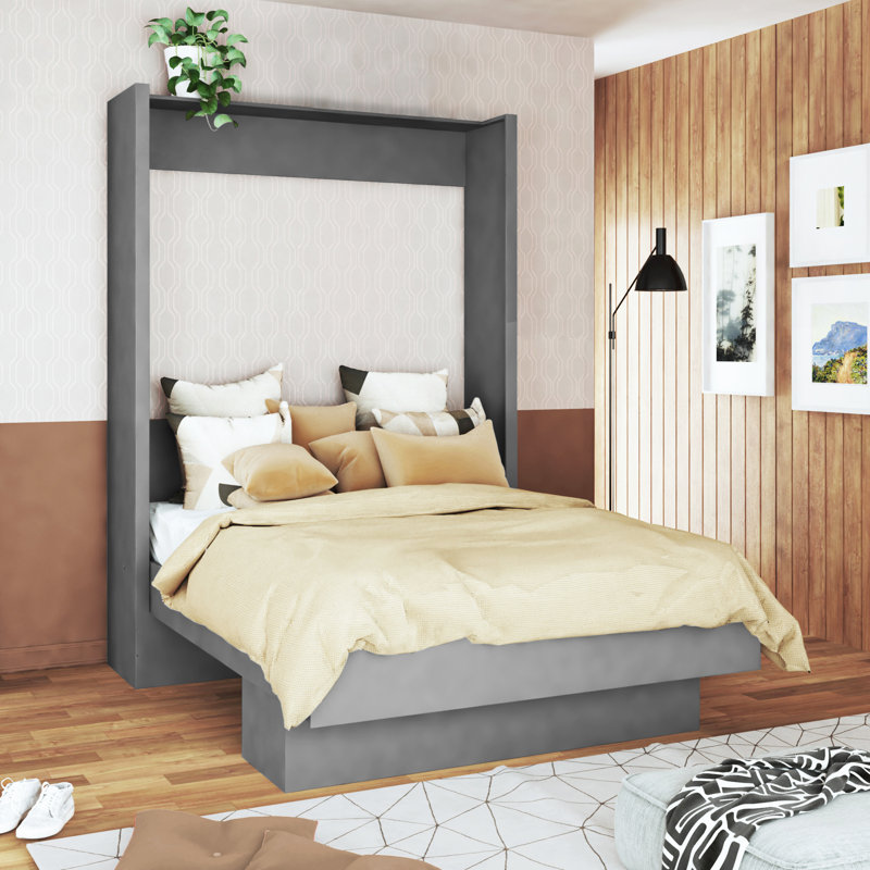 Lit escamotable avec rangement Dekari, gris, Grand lit