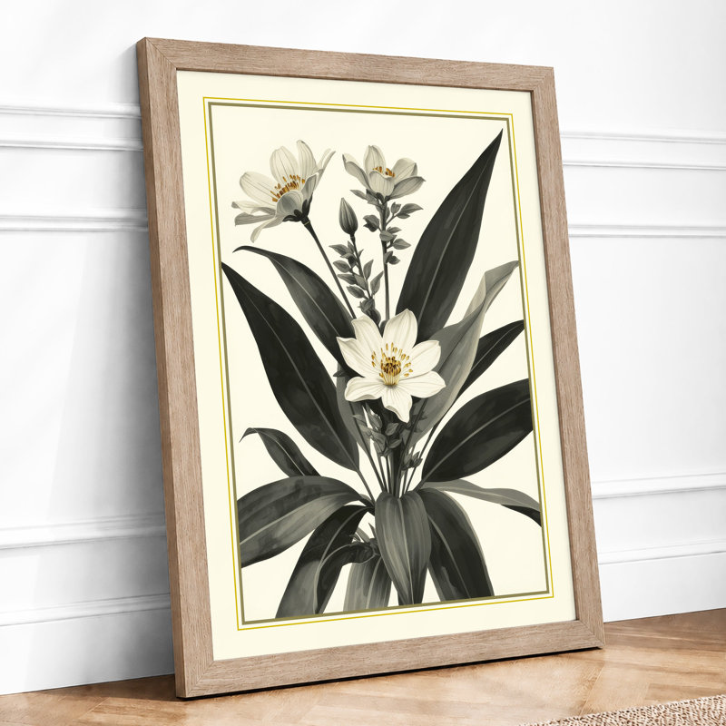 Flowering Plant Study Botanical - Framed Print, A2 - 59.4 x 42.0 cm, Oak