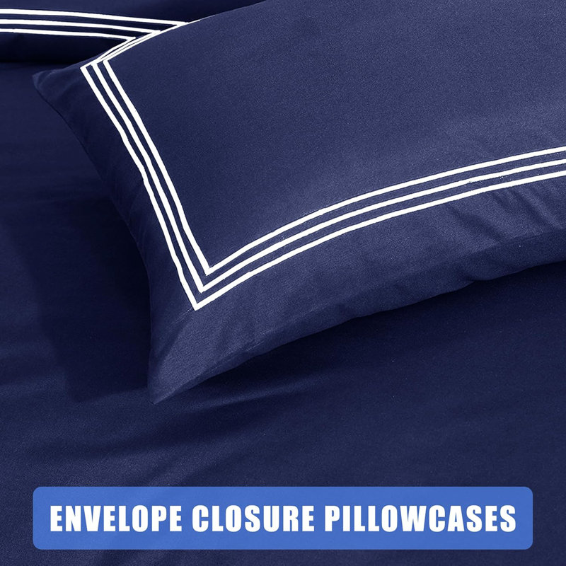 Cotton Blend Duvet Cover Set with Pillowcases, Navy/White, Super King Duvet Cover + 2 Pillowcases