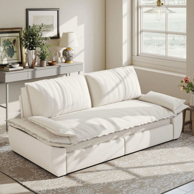 73" Queen 3-In-1 Convertible Pull Out Sleeper Sofa Bed, Multi-Functional Velvet Loveseat Bed, Beige