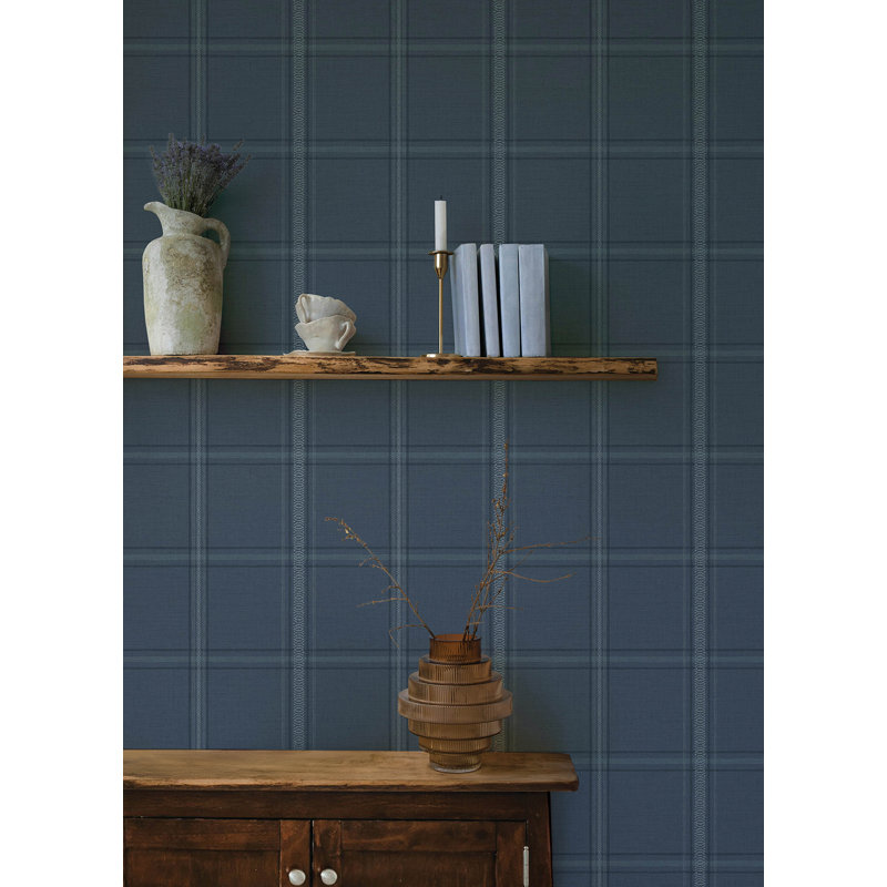 Auberge Dark Blue Plaid Wallpaper, Blue