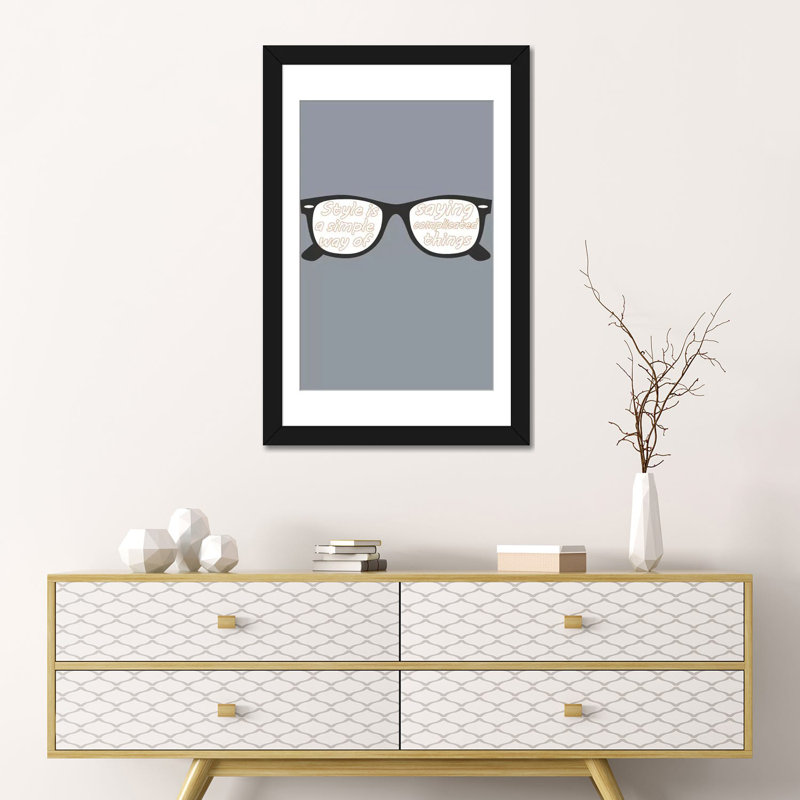 « style verres », impression sur toile, H 3 po x l 32 po x P 24 po, Papier beaux-arts encadré noir, Blanc