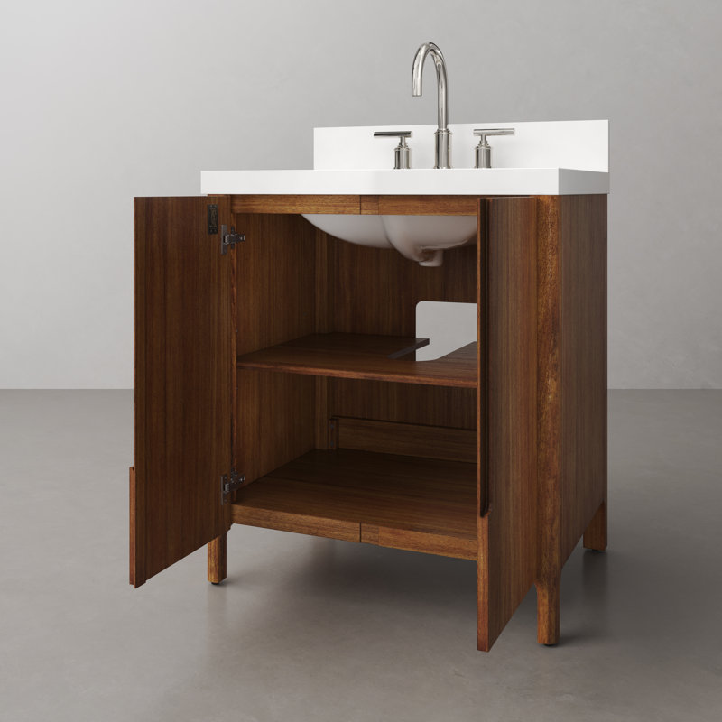 Sequoia 30 In. Single Sink Whitebrook Quartz Countertop Bath Vanity With Faucet, Chrome, Mango Wood