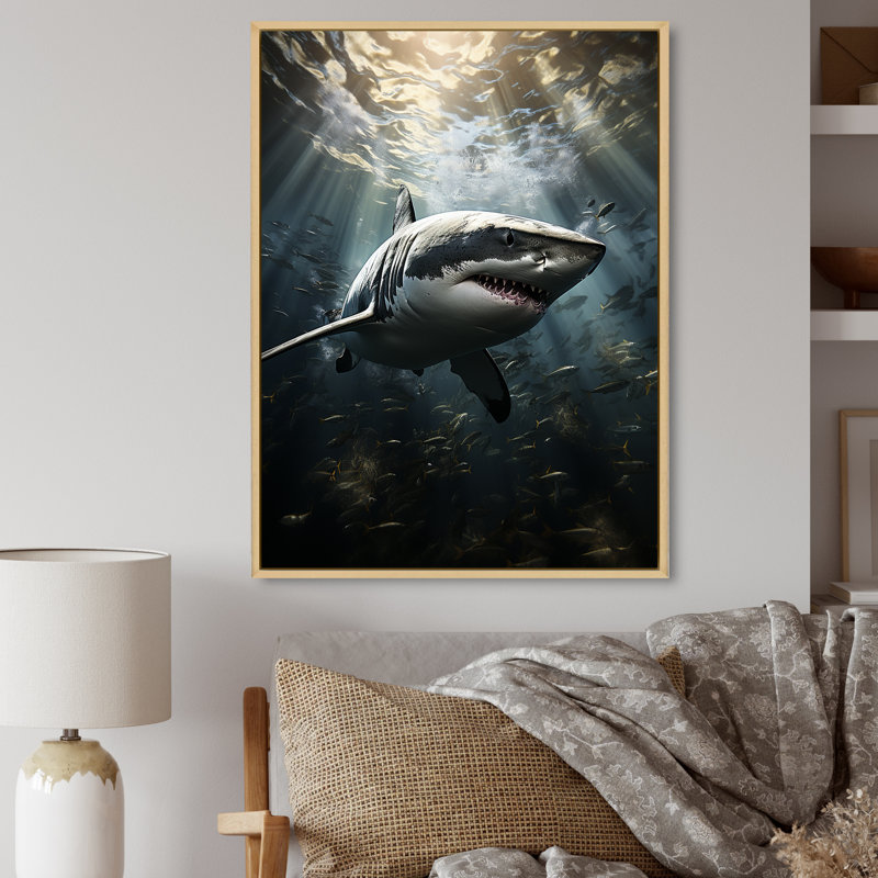 Grey Shark The Majesty - Marine Animals Large Wall Art, Maple Floater Framed, 44" H x 34" W x 1.5" D