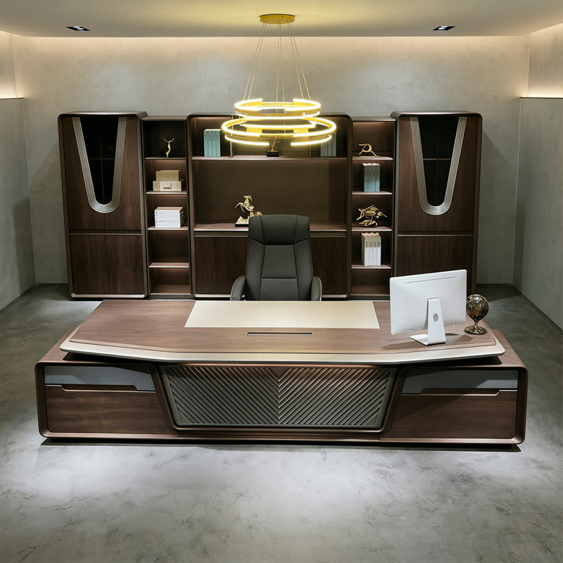 Bureau de direction moderne haut de gamme brun noyer 94,49 ", H 29,92 po x l 94,49 po x P 39,37 po