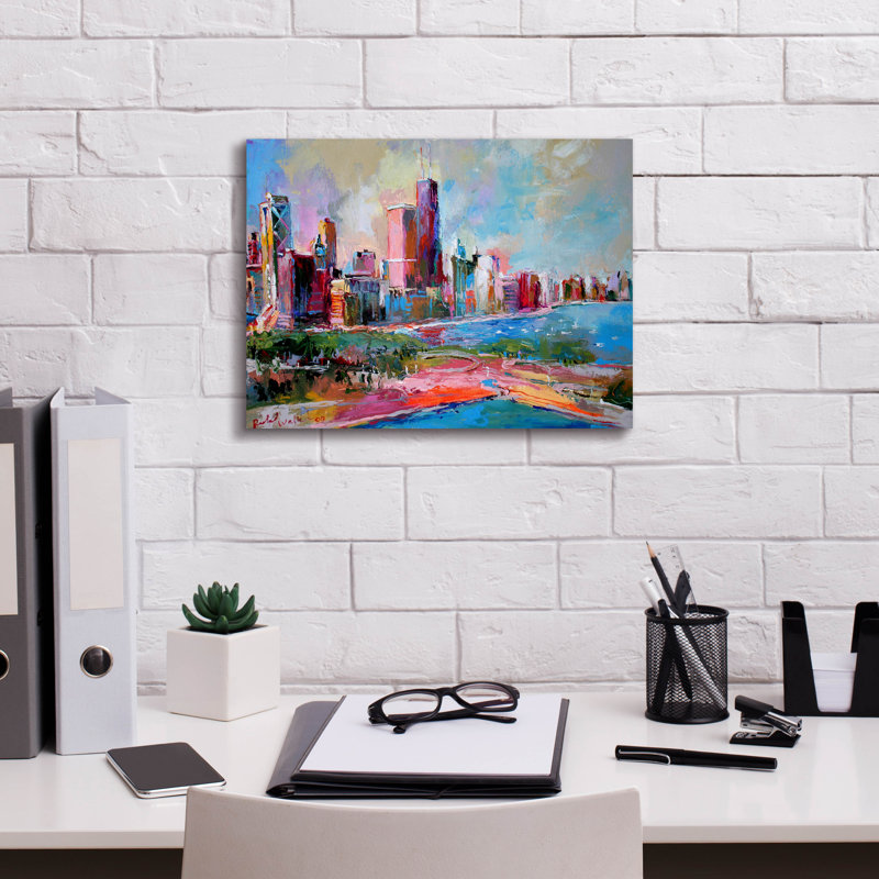 " Cityscape " by Richard Wallich, 12" H x 16" W x 0.75" D