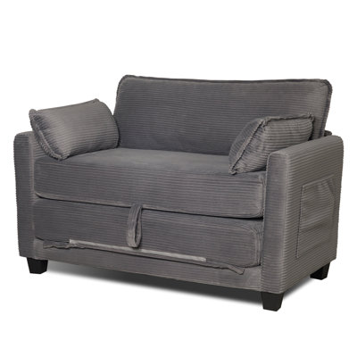 2-In-1 Convertible Corduroy Sofa Bed, 2-Seater Two-Form Switch Loveseat Sleeper Sofa With Side Storage, High-Rebound Sponge & Solid Wood Composite Frame, Easy Assembly For Home Living Room/Study.