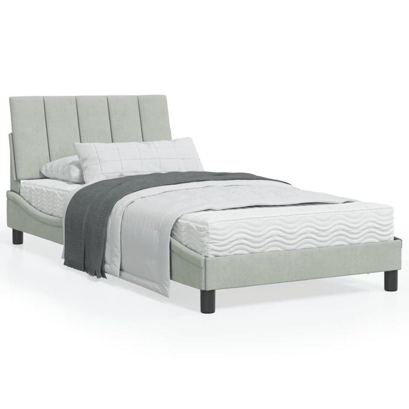 vidaXL Bed Frame without Mattress Hanko Light Grey 100x203 cm Velvet, Light Gray, Twin XL