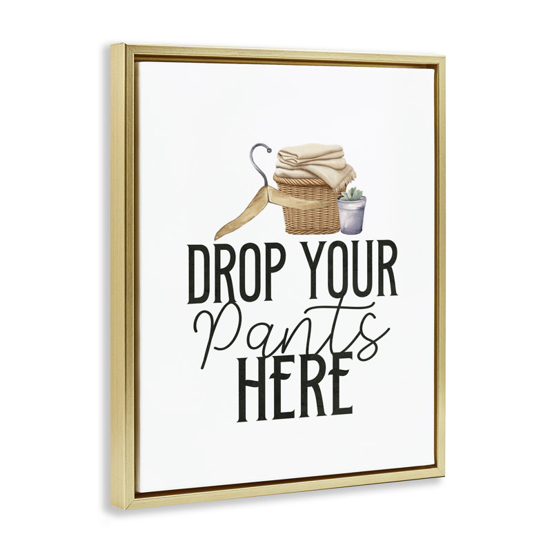 Cadre flottant minimal Drop Your Pants Here, design par Kim Allen, H 21 po x l 17 po, Cadre flottant métallique doré