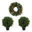 Classic Holiday Wreath and Two UV Boxwood Drop-Ins