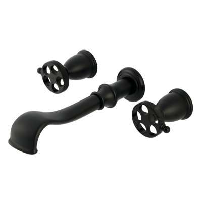 Kingston Brass Webb Two-Handle 3-Hole Wall Mount Roman Tub Faucet with Knurled Handle