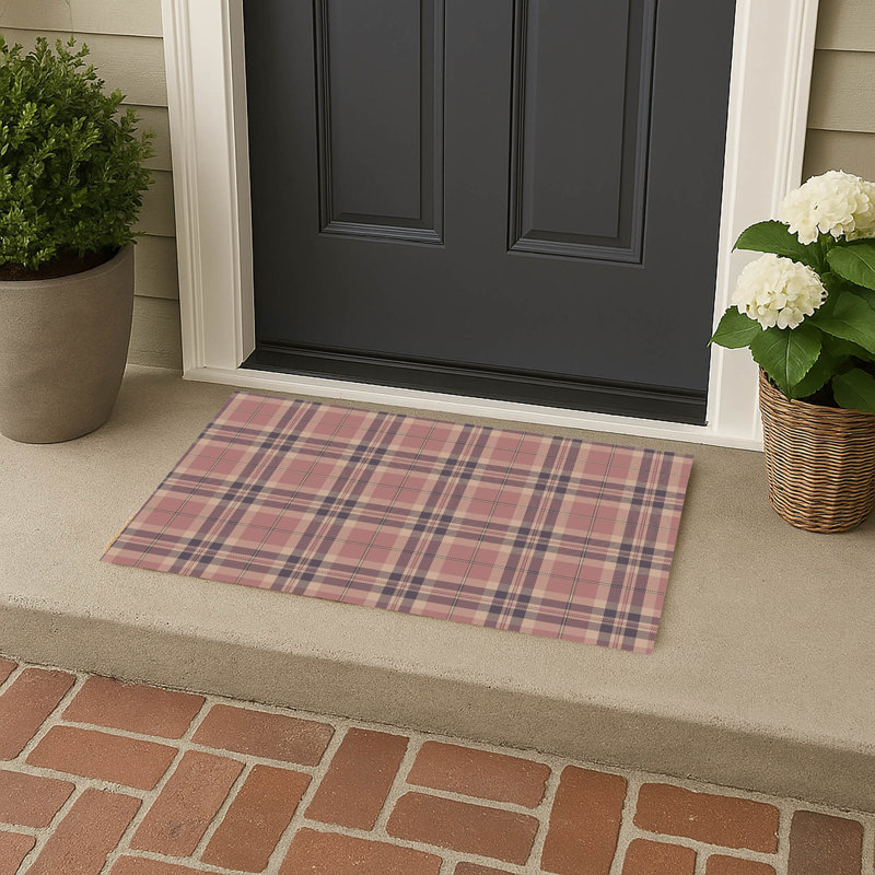 Vinny Tartan Outdoor Doormat, Pink, Purple, 24'' W x 17'' L