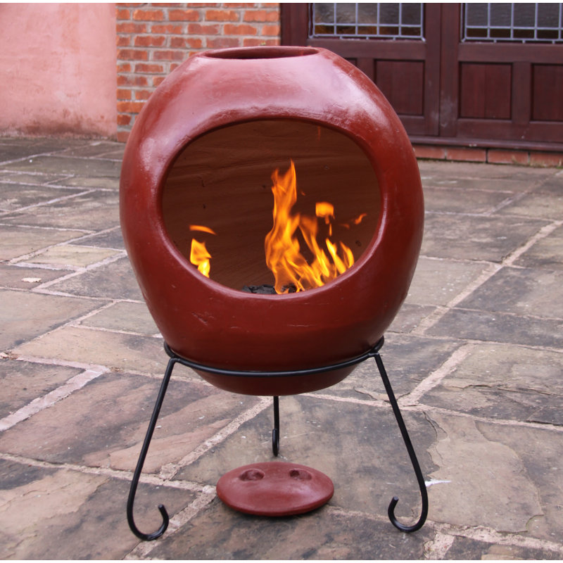 Round Clay Smokeless Chimnea, 85 cm H x 50 cm W x 50 cm D, Charcoal