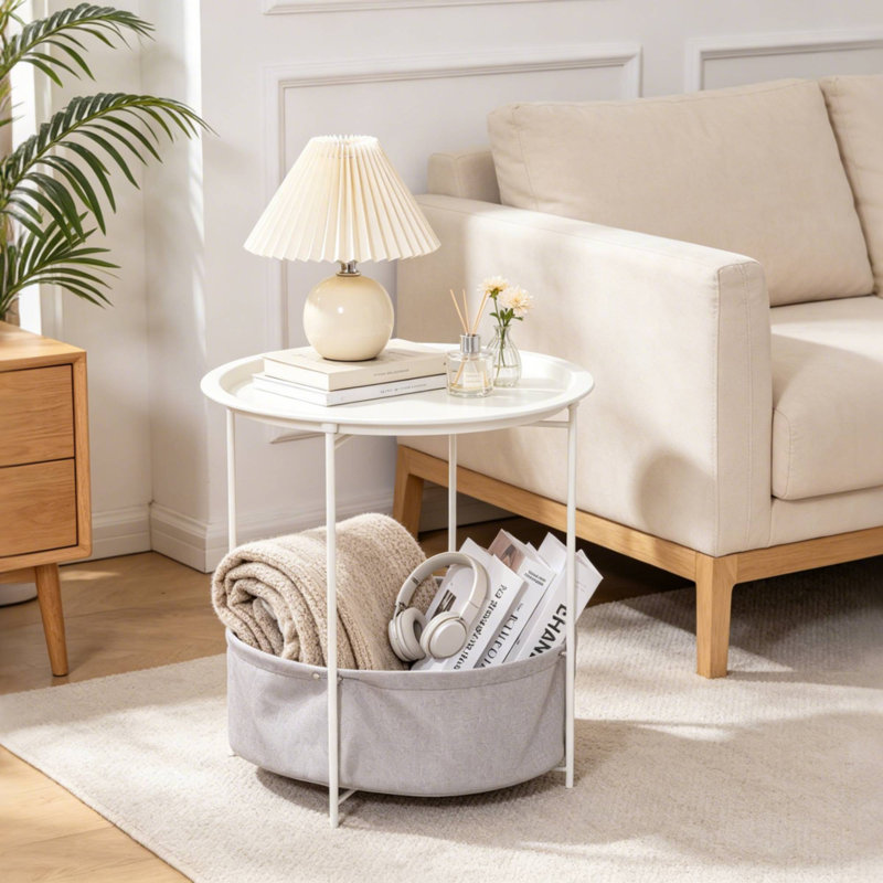 Deeley Small End Table with Storage Bag X-Shaped Cross-Leg Side Table Foldable Tray, Gray
