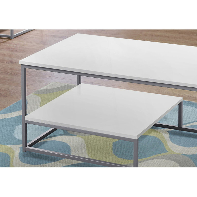 Ensemble 3 pièces, une table basse avec deux tables de bout assorties, Blanc