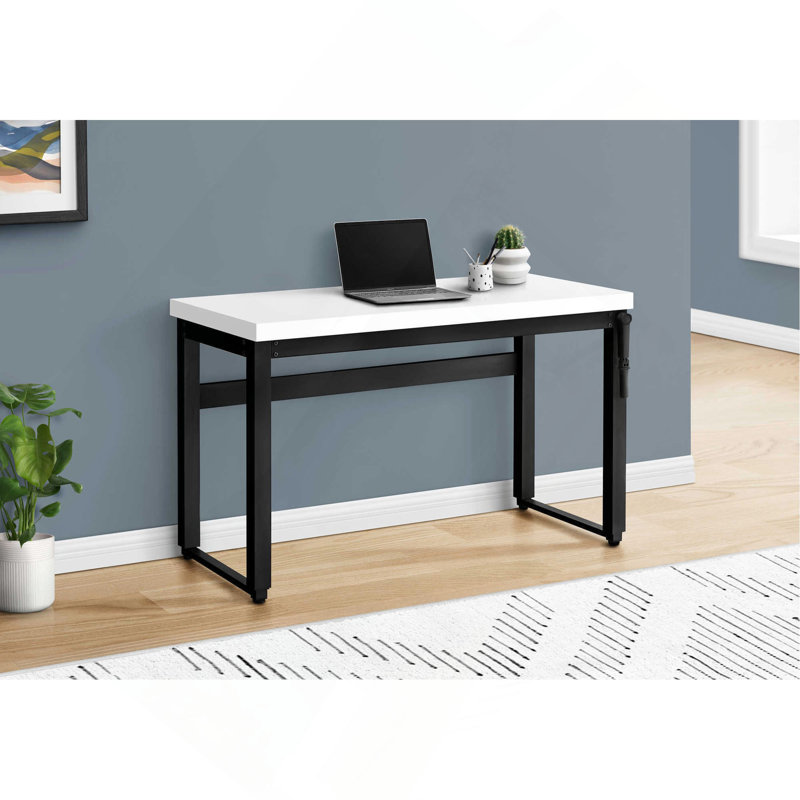 Bureau d'ordinateur, bureau personnel, debout, réglable, L 48 po, travail, ordinateur portable, stratifié blanc, métal noir, contemporain, moderne