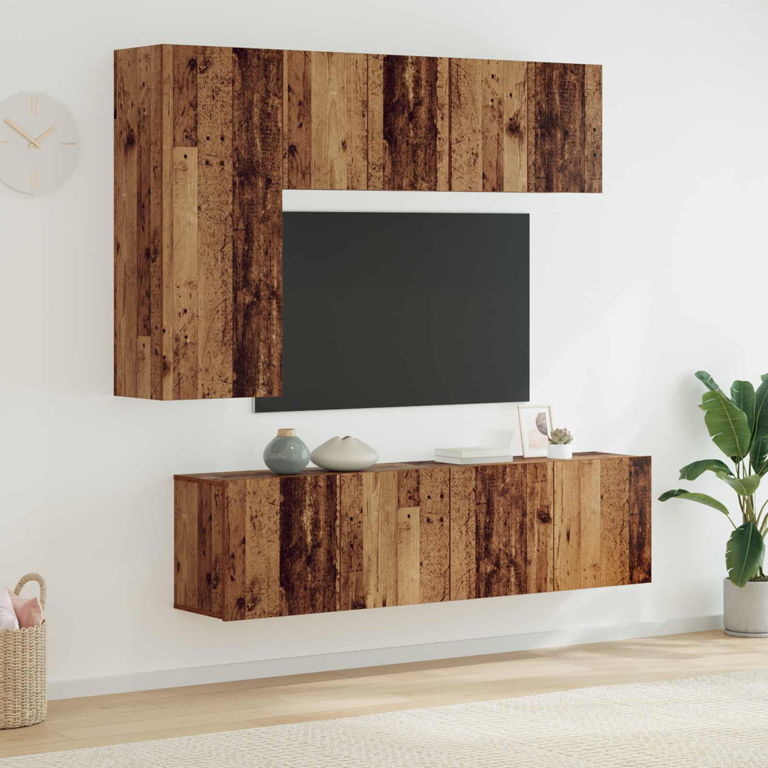 TV Wall Unit Wall-Mounted 5 Pcs Black Oak Engineered Wood