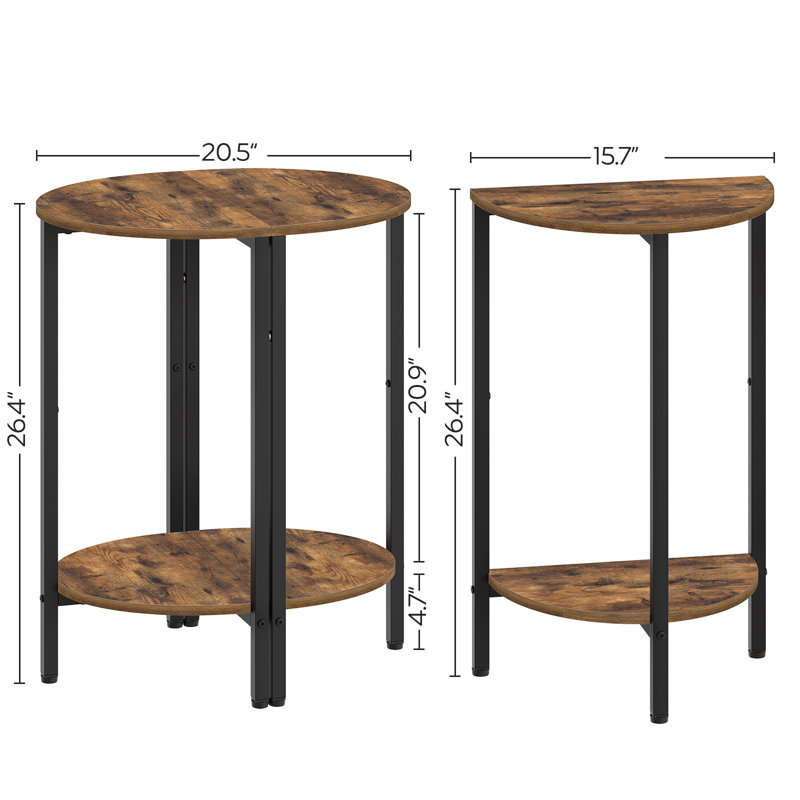 2-tier  End Tables Half Round Side Tables Half Moon Table with Open Shelves
