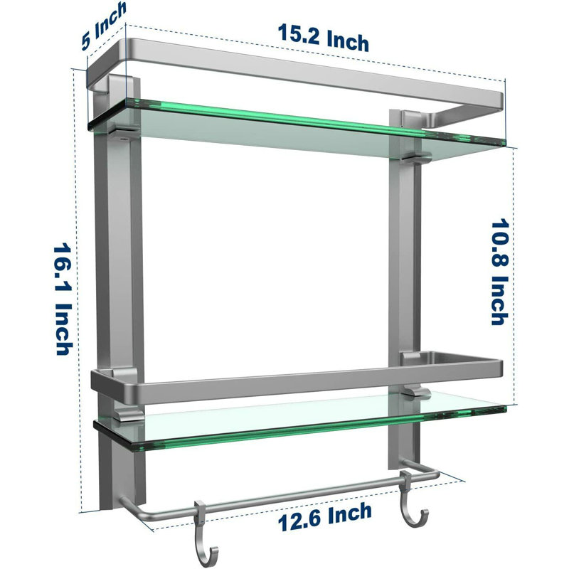 Manahil Stainless Steel Shower Caddy, Sliver Tempered Glass