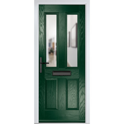 Crystal GRP Front door Carnoustie Black 920mm x 2090mm Open in Right hand Clear Glass