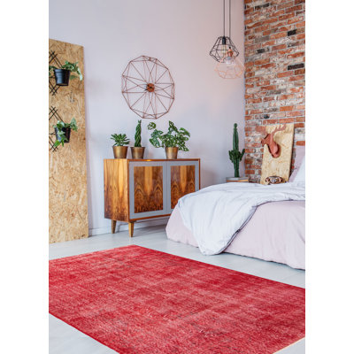 Tapis intérieur rouge foncé en laine noué à la main Rectangle