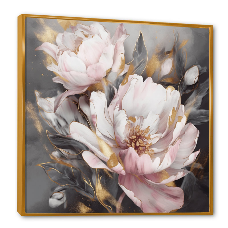 Rose, gris, pivoines, élégance II - pivoines, reproductions encadrées, H 16 po x l 16 po, Reproduction avec cadre flottant