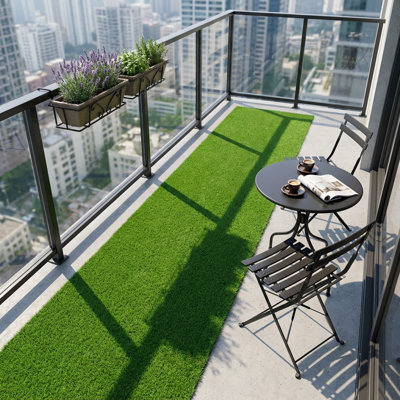 Premium Outdoor Artificial Grass Runner Rug - Realistic Fake Turf Roll for Patio Balcony Garden Lawn Decor with Drainage Mat
