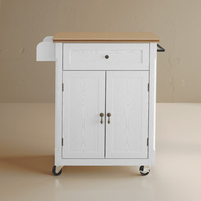 Rolling Kitchen Island with Storage Drawer, Portable Kitchen Cart on Wheels with Solid Wood Veneer