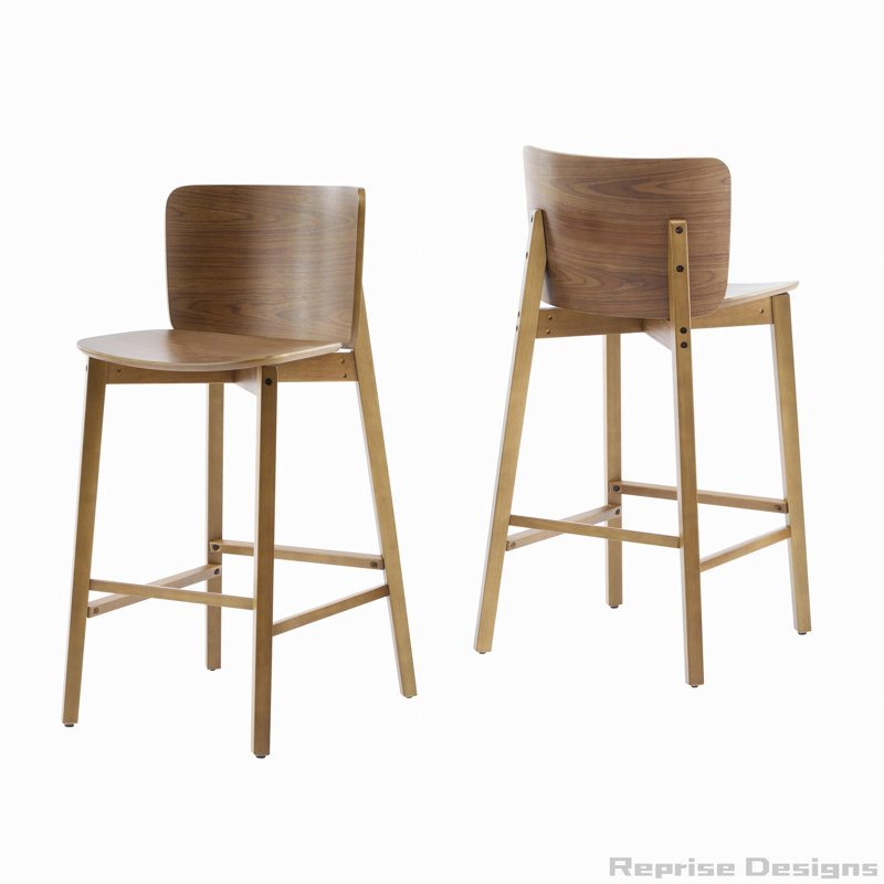 Indoor Walnut Finished Wooden Barstool, Set of 2