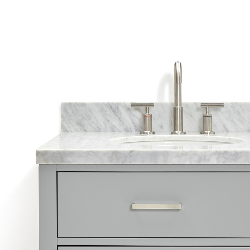 73'' W Double Vanity, Brushed Nickel, Gray, Pure White Quartz