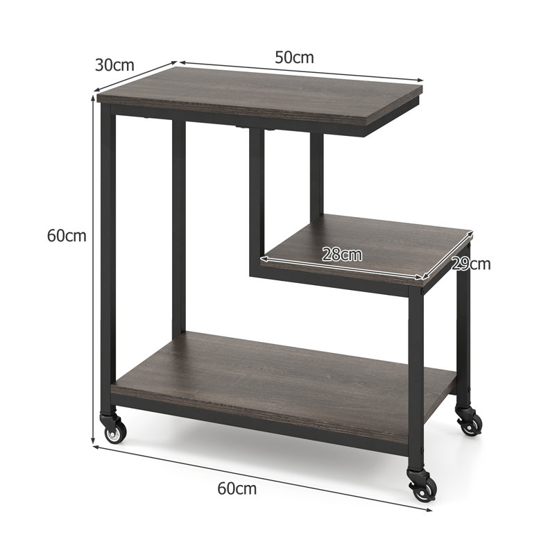 G-Shaped 3-Tier Mobile W/Open Shelves Side Table