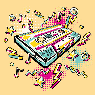 Cassette audio colorée, impression sur toile tendue