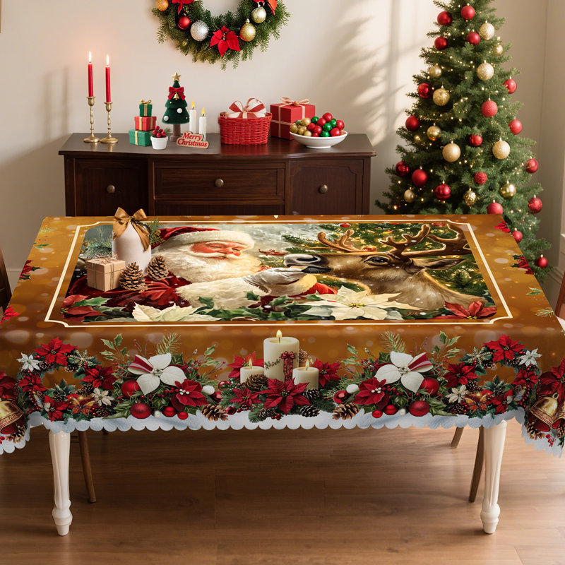 Nappe lavable motif père Noël en polyester pour décorations de Noël, L 70,8 po x l 0,2 po