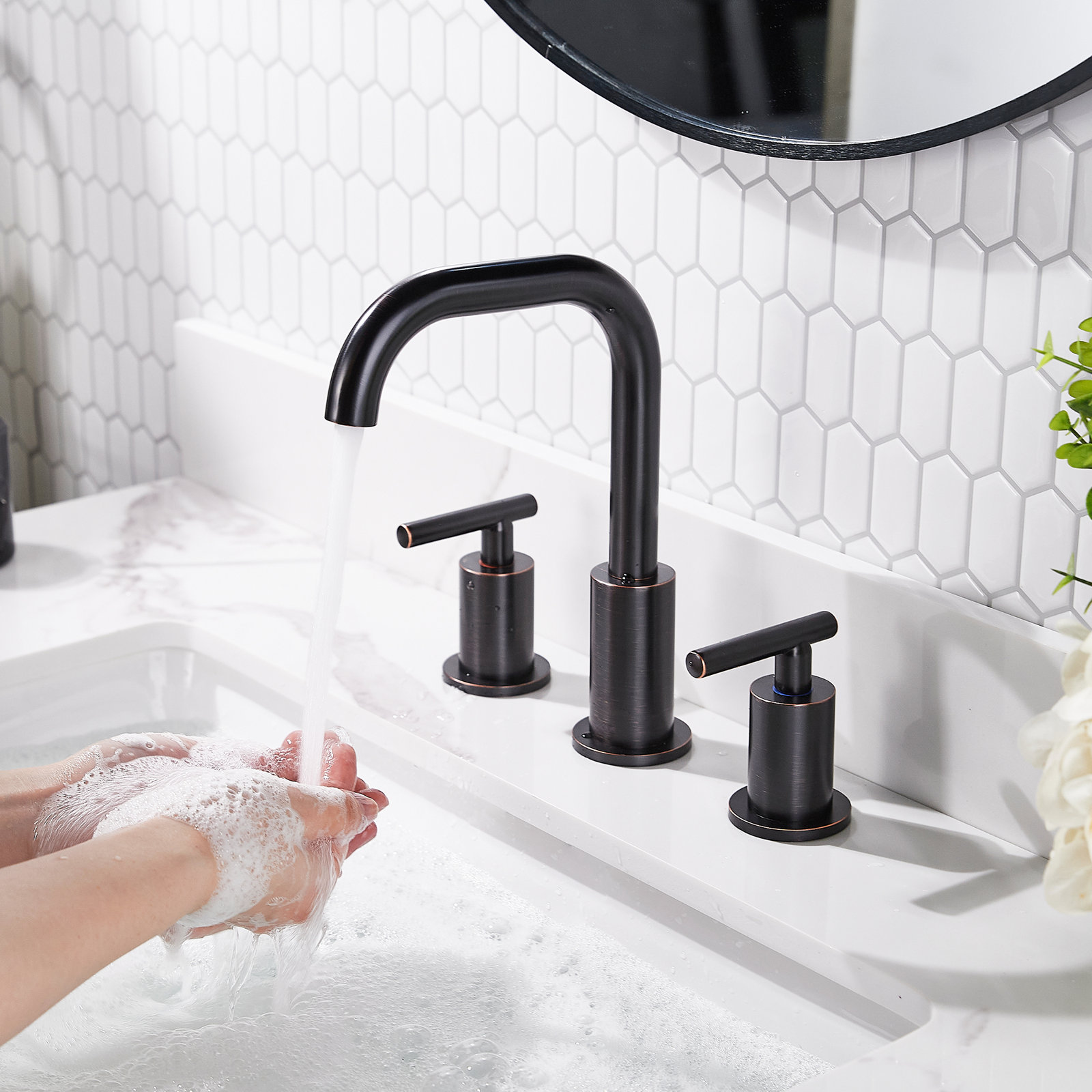Widespread Bathroom Sink Faucet with Drain, Oil Rubbed Bronze