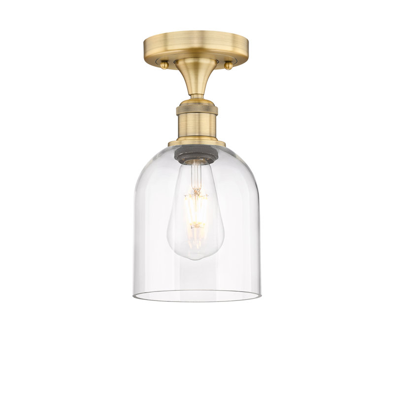 Edison - Allysson - 1 Light 6" Semi-Flush Mount - Seedy Shade, Clear, Brushed Brass