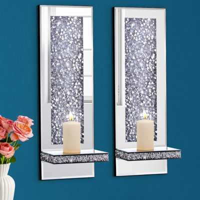 Ensemble de 2 appliques rectangulaires en forme de bougie miroir en cristal