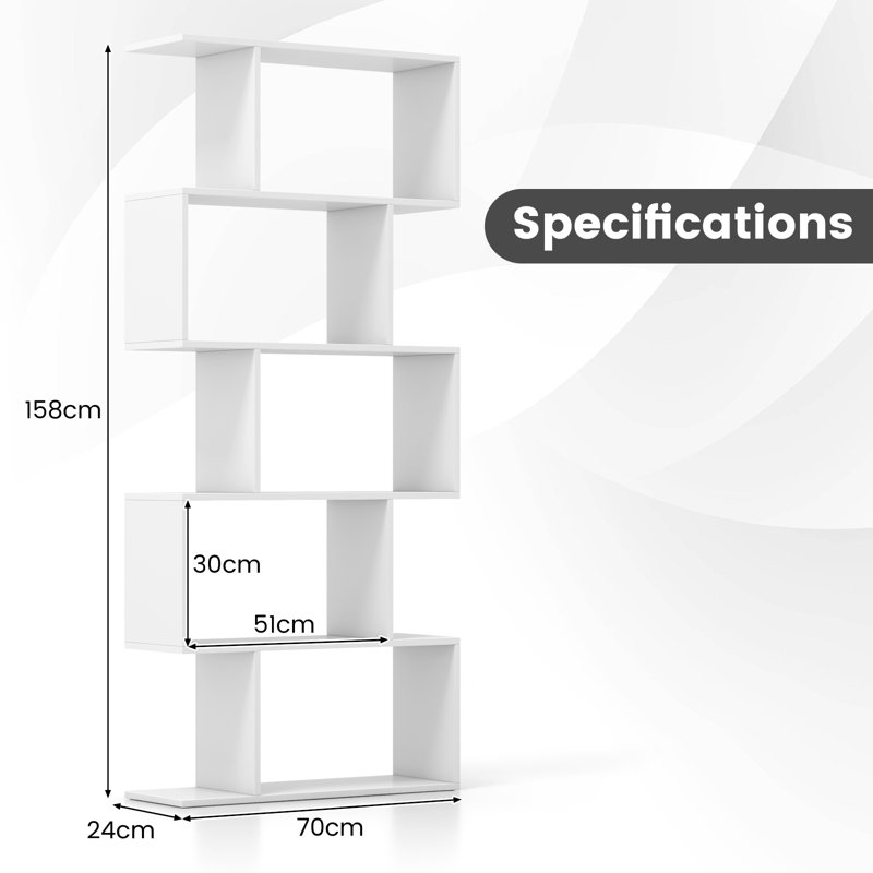 Nafeeza 192cm H x 80cm W Geometric Bookcase, (5 Shelves) 158cm H x 70cm W x 24cm D, White