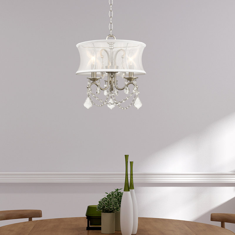 Luminaire suspendu tambour Evannah, H 14,5 po x P 13 po, Nickel brossé