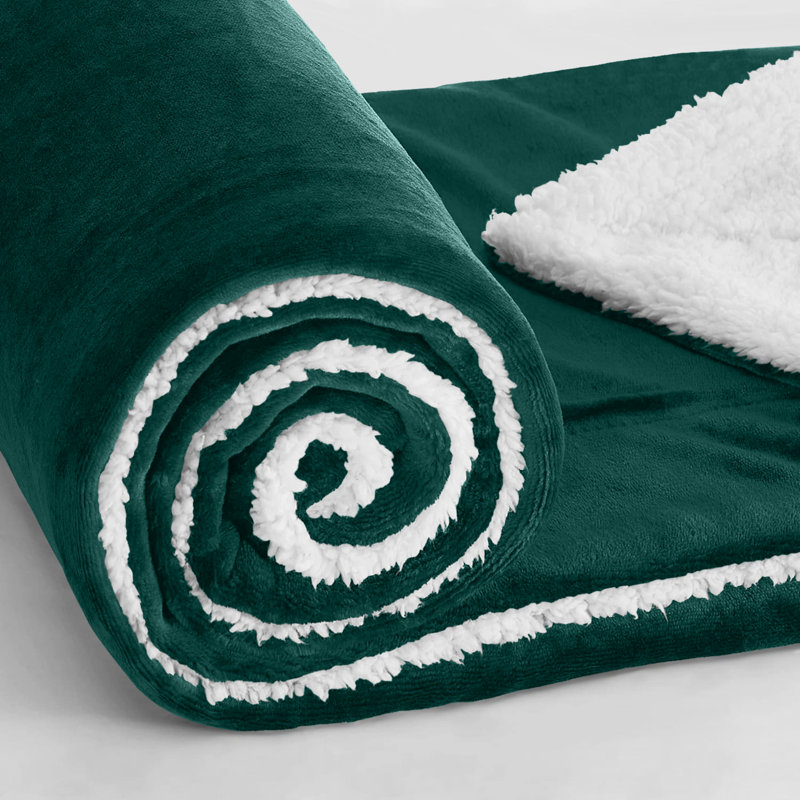 Misuzu Super Soft Reversible Sherpa Fleece Blanket, Emerald, King