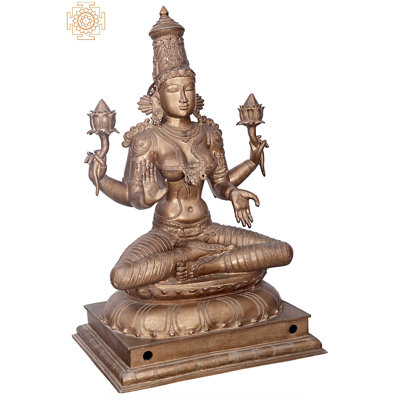 Statue de 35 po Mahalakshmi assise - bronze Panchaloha de Swamimalai, déesse de la richesse et de la prospérité fabriquée à la main
