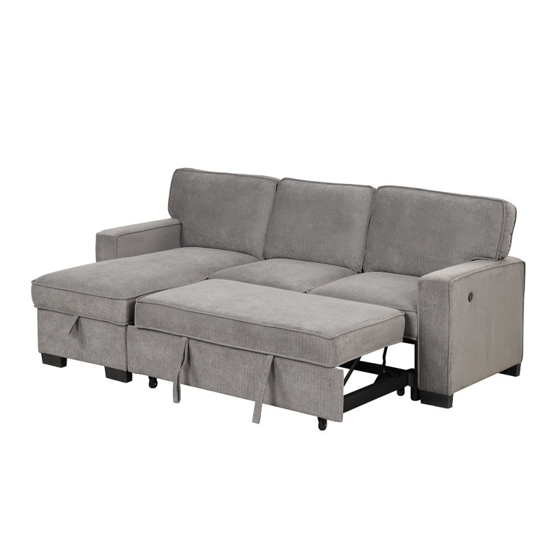 MARCOS Reversible Sectional With Pull-Out Bed, Gray Chenille, Right Hand Facing