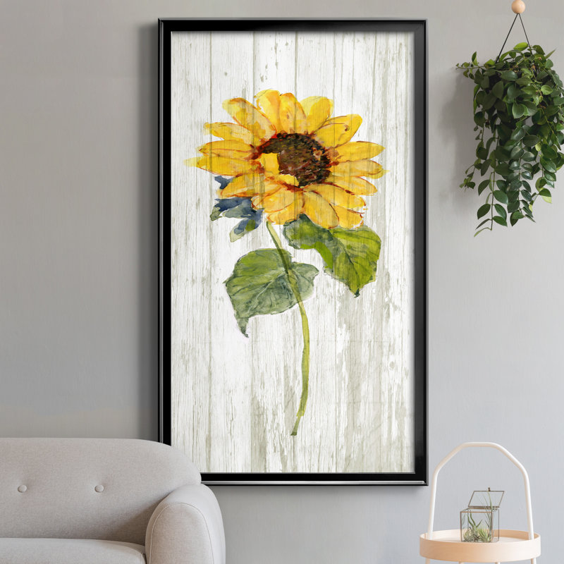 Tournesol en automne I - peinture sur toile encadrée, H 14,5 po x l 26,5 po x P 1,5 po, Toile avec cadre noir