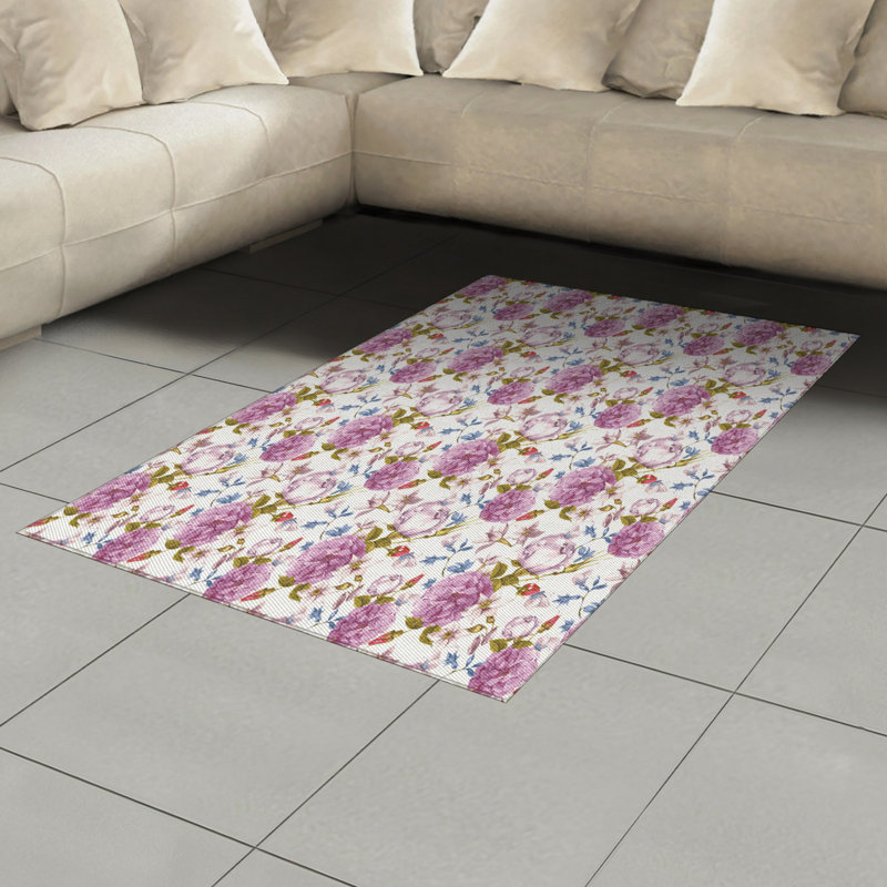Tapis décoratif floral à haute densité en fibres de polyester, Rectangle— 4 pi x 5 pi 8 po