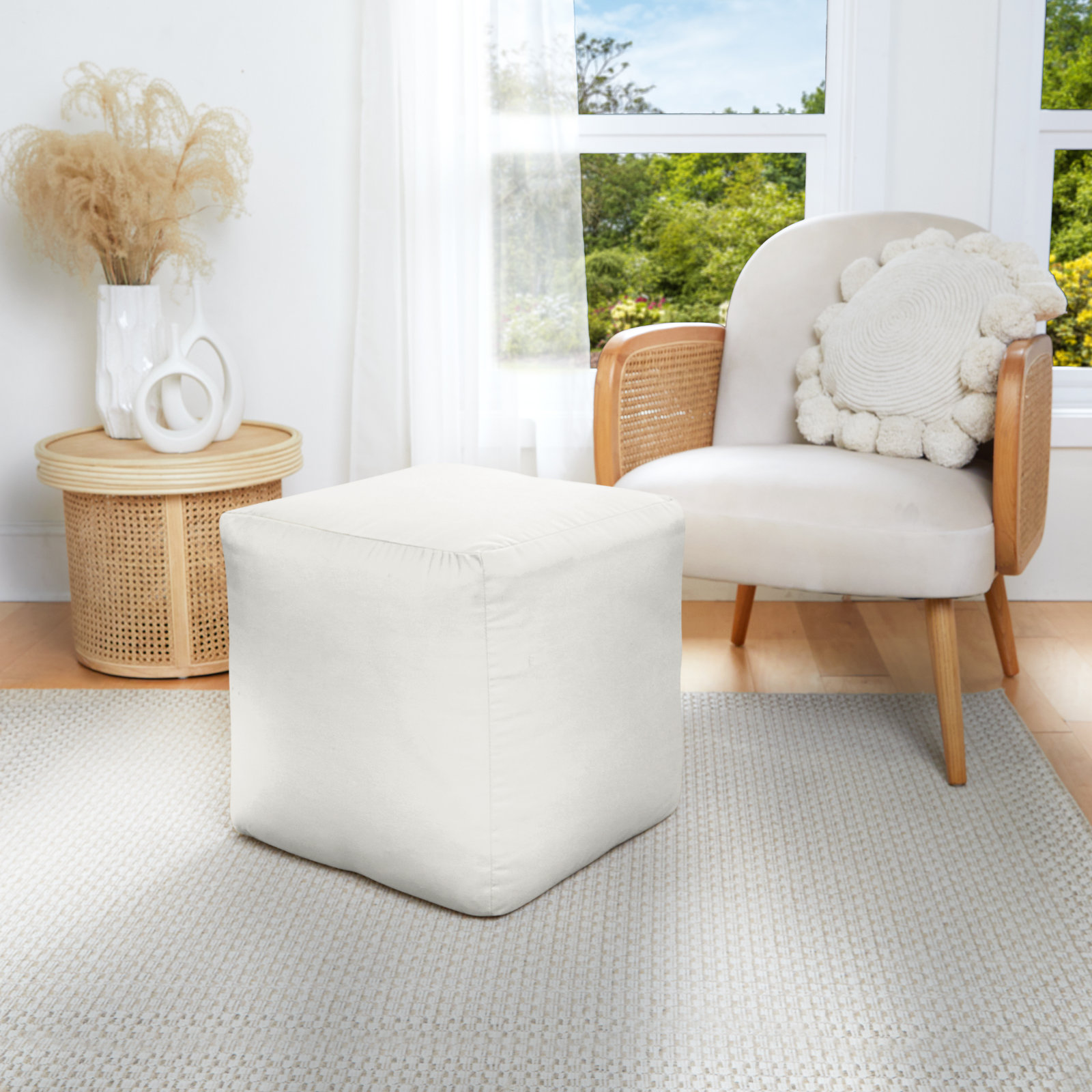 Upholstered Outdoor Ottoman, Canvas Natural