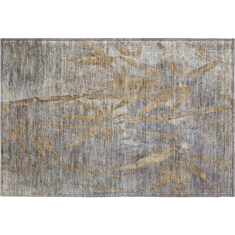 Premium Machine Washable Mayfield AMF2222 Botanical Rug, 1'8" x 2'6", Khaki